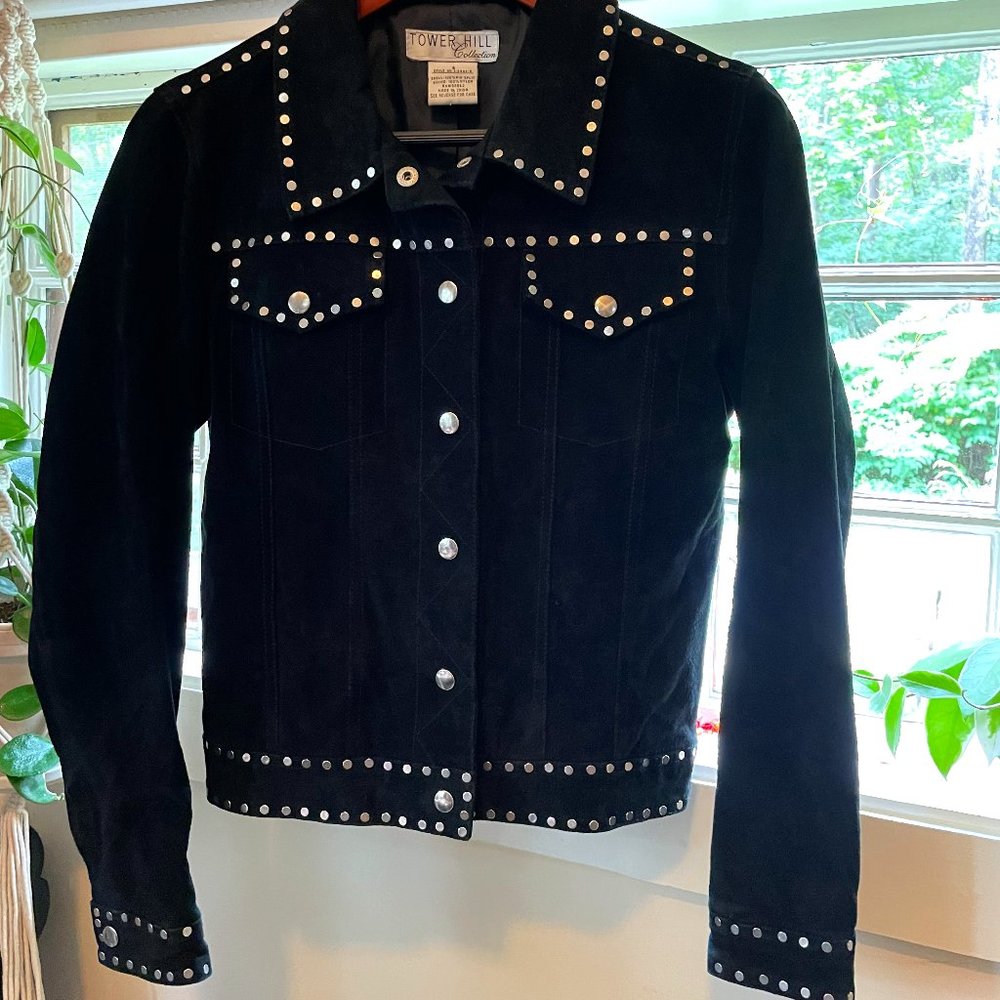 Long Sleeve Suede Riveted Biker Jacket